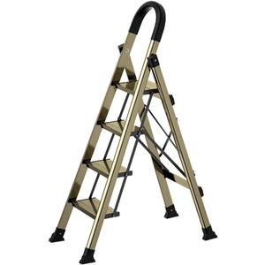 4 Step Ladder, Folding Aluminum Alloy Step Stool with Wide Anti-Slip Pedal for Adults, Champagne Gold 4 Tiers Stool with 330lbs Load Capacity for Home Kitchen Closet Garage Office