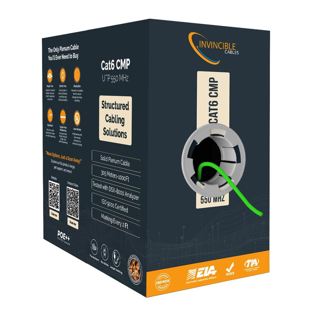 Cat6 Plenum Cable 1000ft | 0.57mm 100% Pure Copper, 550MHz 23AWG UTP | DSX-8000 Analyzer Tested Up to 100m | 10Gb, PoE++ | Industrys Most Certified Cable | (Teal)