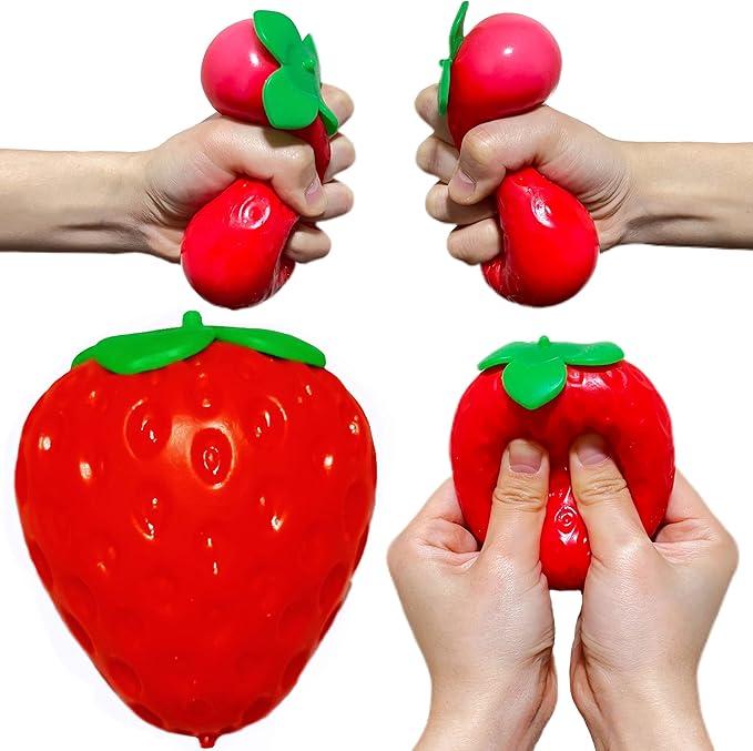Strawberry Squishy Stress Balls for Kids and Adults 2 PCS - Fruit Stress Squishy Toy for Kids Party Favors, Fun Dough Ball Fidget Squeeze Toys, Ideal for Anxiety Relief, OCD, ADHD, ADD