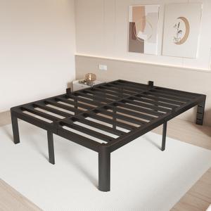 Full Size Bed Frame 16 Inch, Metal Full Bed Frame No Box Spring Needed, Heavy Duty Steel Support 3500 LBS, Headboard Holes, Anti-Slip Mattress Stoppers, Rounded Legs, Storage Space, Easy Assembly