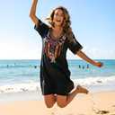 Grosy Women's Embroidered Mexican Peasant Dresses, Plus Size Fiesta Boho Dress for Women, Traditional Floral Bohemian Tunic (Black, XL)