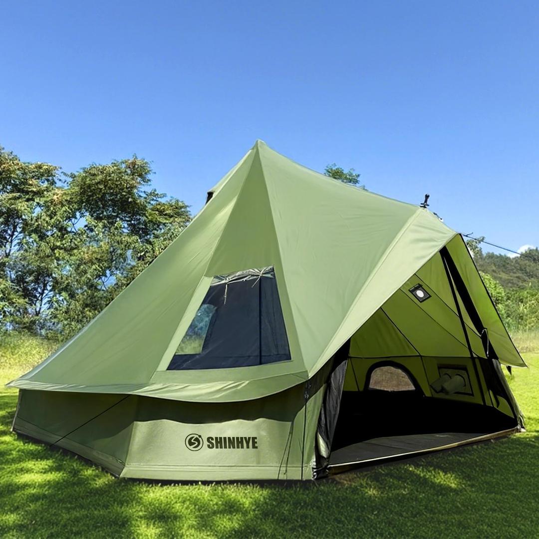 Bell Yurt Tent with Stove Jack, Waterproof Luxury 4 Season Tent 420D Oxford Cloth Glamping Tents for Family Outdoor Camping, Hunting, Party, All Year Living (Green-Oxford, 4M- 173 sq. ft)