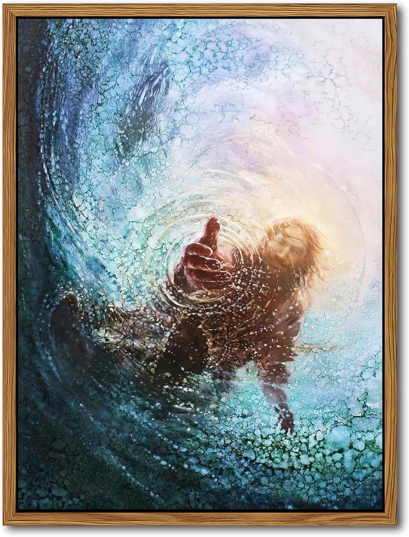 Floating Frame Jesus Christian Wall Art, Hand of God Canvas Paintings Posters Prints, Christ Religion Bible Jesus Salvation Wall Decor for Church Study Prayer Room Home Decoration 24x36 inch