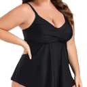 RELLECIGA Women's Tummy Control Tankini Set Swimsuits V Neck Two Piece Bathing Suits Full Coverage Swim Tank with Molded Cups (S)