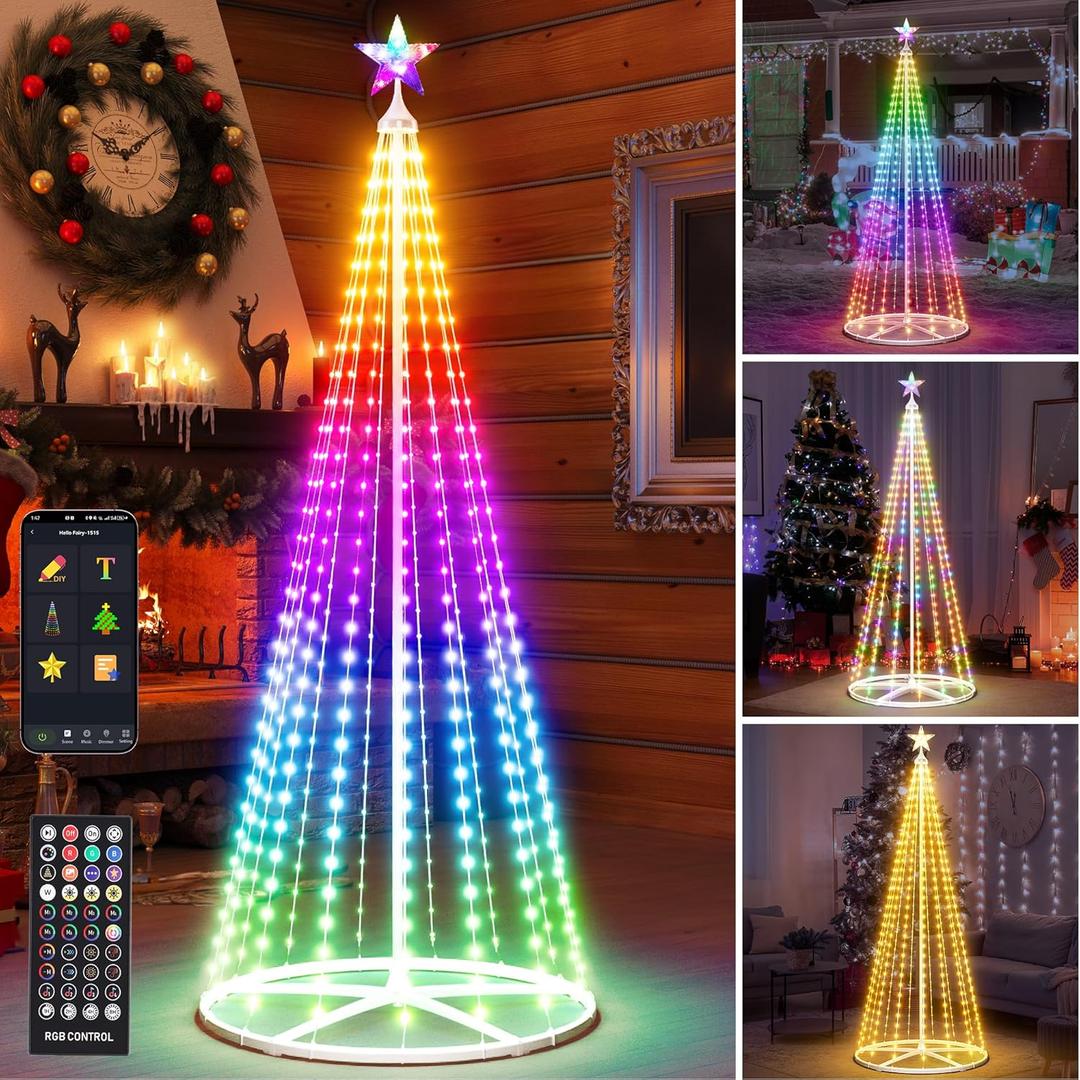 6FT Smart Cone Christmas Tree, Multicolor Prelit Outdoor Christmas Tree Lights, Music Sync, App & Remote Control, LED Light Show Tree for Indoor Outdoor Decorations