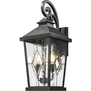 Emliviar 22.4" Large Outdoor Wall Light, Matte Black Exterior Lighting Fixtures with Water Glass Shade, Outside Wall Lantern with E12 Bulb Base, WE301BM-SD BK