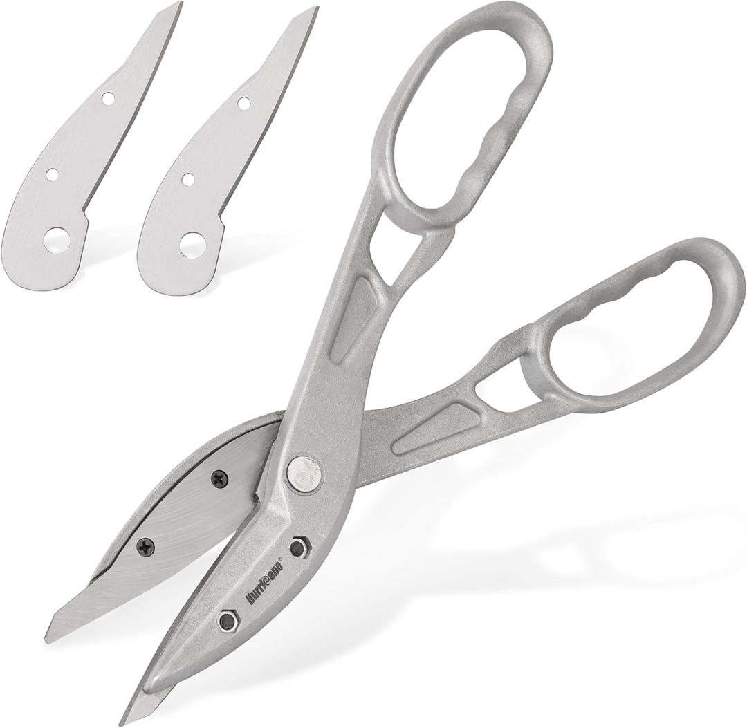 HURRICANE Aluminum Metal Cutter with Replaceable Blades, 12 inch Straight Cut Aluminum Snips, Large Handle Metal Shears for Cutting Tin, Copper, Vinyl, Steel, and Stainless Steel