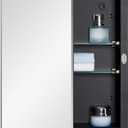 Black Bathroom Medicine Cabinet with Beveled Edge Mirrored Door 14 x 18 Inch, Recessed or Surface Mount, with Adjustable Glass Shelves