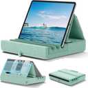 KDD Tablet Pillow Holder, Foldable iPad Stand for Lap, Bed and Desk -Tablet Soft Pad Dock with Pocket & Stylus Mount Compatible with iPad Pro 12.9, 10.5, 9.7 Air Mini 6 5 4 3, E-Reader