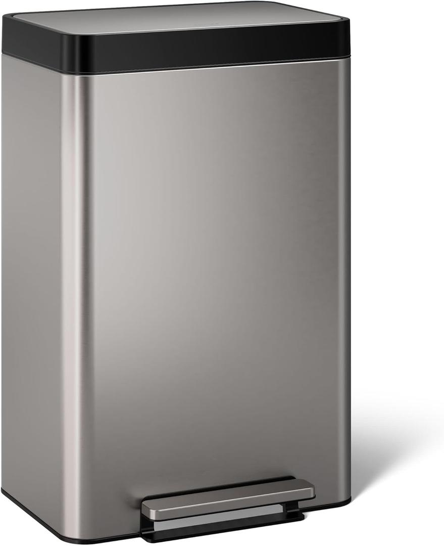 Kohler 20940-ST 13-Gallon Stainless Steel Step Trash Can, Stainless Steel, Hands-Free Pedal, Quiet-Close Lid, Fingerprint-Resistant, Durable, K-20940-ST