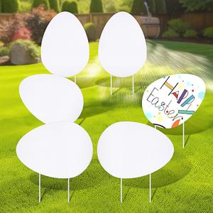 DoubleFill 6 Pack Easter Eggs Blank Yard Signs with Stakes, Outdoor White Plastic Easter Eggs Yard Decorations Waterproof DIY Blank Lawn Decorations for Spring Easter Party Supplies (8.6'' x 12'')