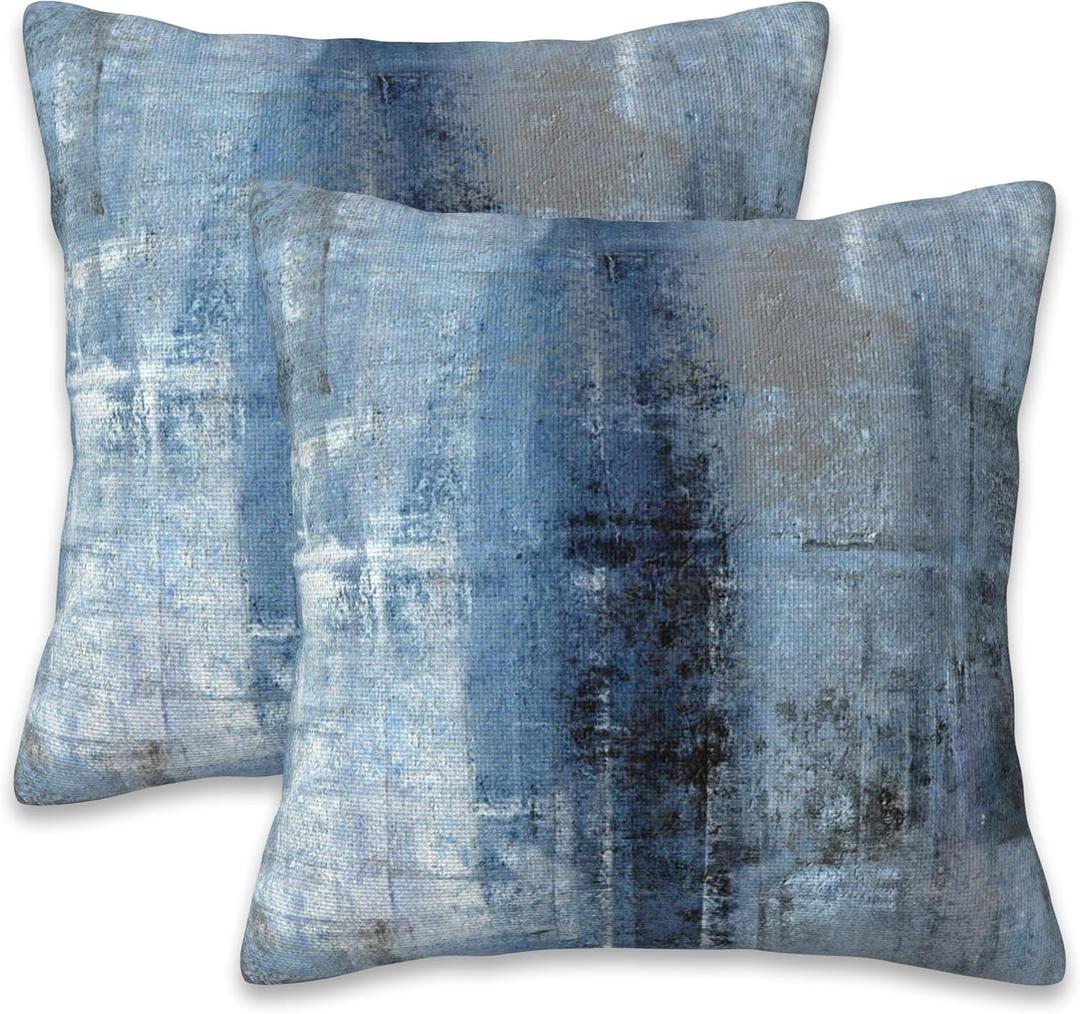 Throw Pillow Cover Case Blue and Grey Abstract Art Pillow Covers 18x18 Inch Set of 2,Soft Decorative Throw Pillow Case for Living Room Bedroom Sofa Couch Cushion Covers