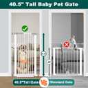 Fairy Baby 40.5" Extra Tall Pet Gate 22.5"-25.5" Narrow Opening No Drill | Auto Close Pressure Mounted Baby Gate, Metal Safety Child Gate for Stairs Doorways Walk Thru, Puppy Dog Gates Indoor, White
