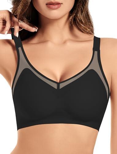 Easybunny Womens Wireless Bras Petite V Mesh Push Up Comfortable Bralettes Supportive Seamless No Underwire Tshirt Jelly Bra, Size: M, Black