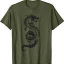 Martial Arts Red Chinese Firedrake T-Shirt Dragon Print Art T-Shirt. Size Youth Large Olive Green