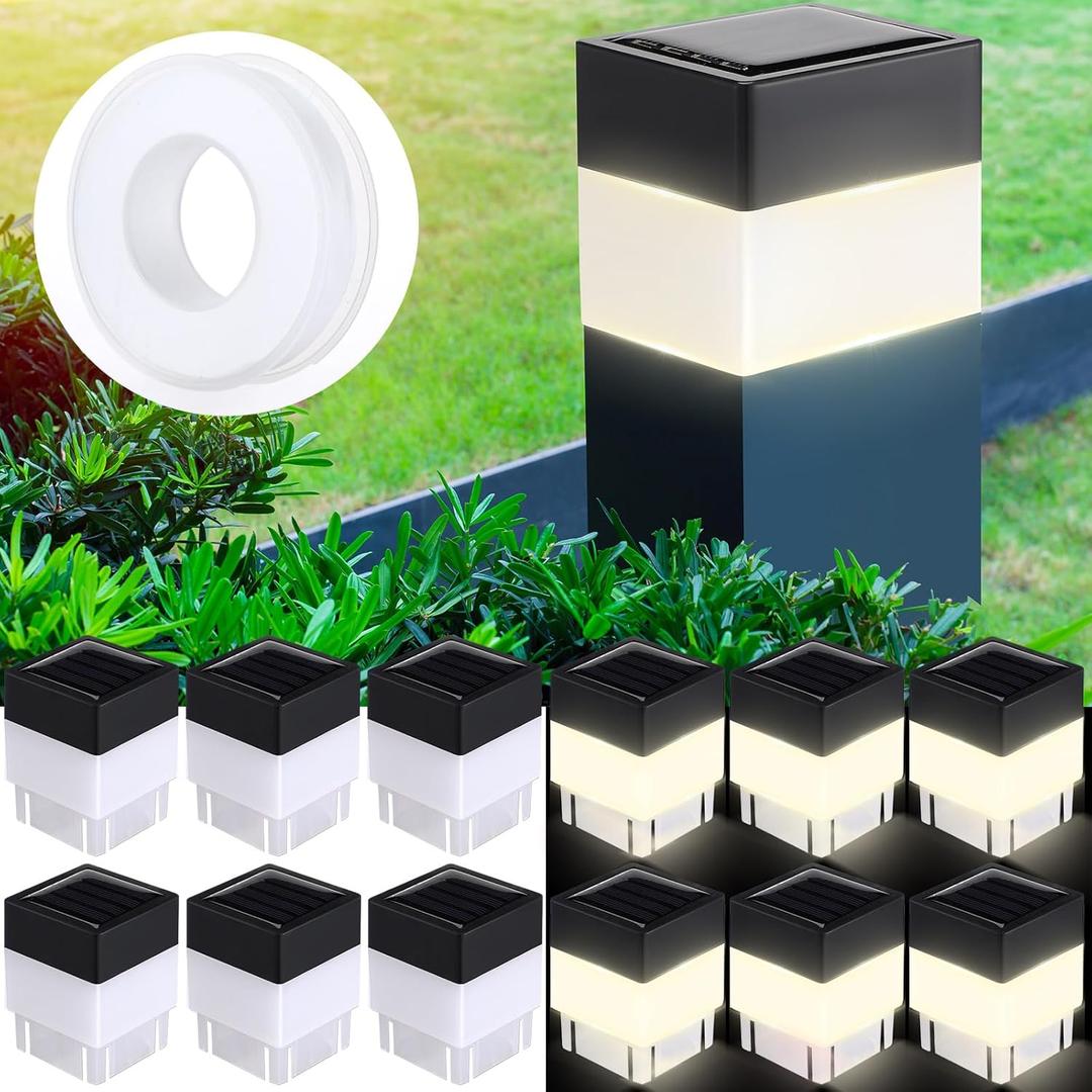 Hicarer 12 Pack Solar Fence Post Cap Lights 2in x 2in Solar Post Cap Fence Lights for Garden, Gazebos, Street Wall(Warm Yellow)