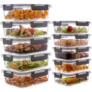 10 Pack Glass Meal Prep Containers, Glass Food Storage Containers with Lids, Reusable Airtight Leakproof Glass Lunch Bento Boxes Freezer, Microwave Oven and Dishwasher, Gray