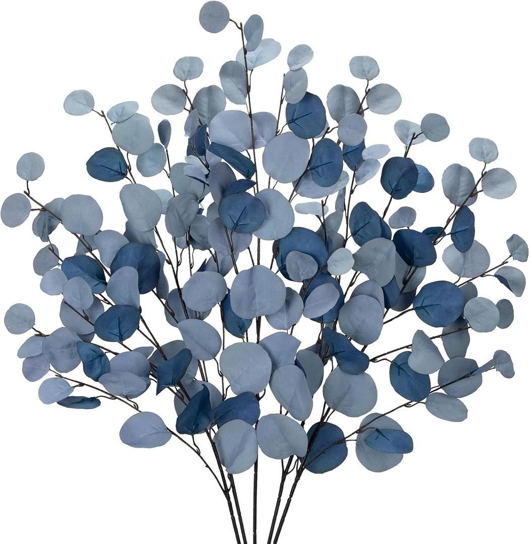Blue Eucalyptus Stems Fake Eucalyptus Leaves 34 Long Silver Dollar Leaves 5 Pcs Silk Eucalyptus Stems for DIY Bouquet Arrangements Centerpieces Shower Decorations-Artificial Eucalyptus Spray