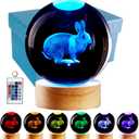 3D Crystal Ball Lamp with Lifelike LED Rabbit, 16 Color Changing Light, Dimmable Remote Control