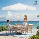 JEAREY 9 FT Patio Umbrella Outdoor, Table Umbrellas Market Umbrella w/Push Button Tilt/Crank, 8 Sturdy Ribs(Cream White)