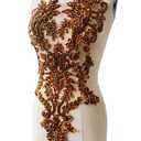 Handmade Bodice Rhinestones Applique Sewing Glass Beads Stones Crystal Trim Lace Patches for Dress Clothing Accessories 23X14 inches (Brown)