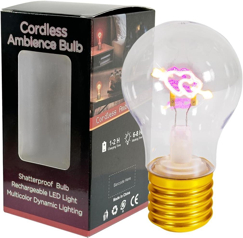 Heart Cordless Ambience Light Bulb, Pink, USB Rechargeable LED Table Lamp, Night Light Gift for Valentine's Day, Wife, Girlfriend, Wedding, Home Decor Little Moon Light Lamp, 3 Brightness Settings