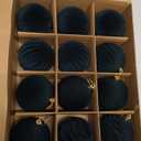 Waipfaru 12Pcs Velvet Ornaments for Christmas Tree, 3.15 Inch Dark Green Velvet Christmas Ornaments Balls Set, Large Shatterproof Flocked Hanging Ornaments for Xmas Tree Wreath Garland Home Decor