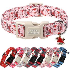 Unique Style Paws Christmas Dog Collar Plastic Buckle with Pendant Red Pink Elk Cotton Puppy Collars for Small Medium Large Dogs