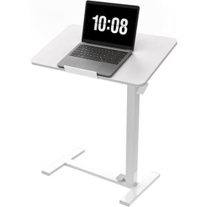 DUMOS Adjustable Rolling Desk, Mobile Overbed Bedside with Hidden Wheels, Portable Laptop Standing Desks Computer Workstation for Bed Sofa Couch, White