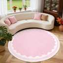 Scalloped Edge Solid Pink 6ft Round Rug Circle Modern Minimalism Washable Non-Slip Soft Ultra-Thin Carpet for Living Room Kitchen Bedroom Nursery Dining Room