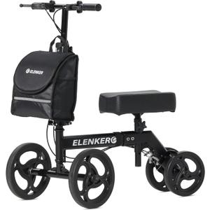 ELENKER Steerable Knee Walker Deluxe Medical Scooter for Foot Injuries Compact Crutches Alternative (Bright Black)