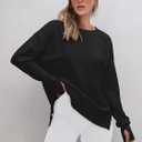 ANRABESS Sweatshirts for Women 2025 Fall Long Sleeve Shirts Oversized Crewneck Lightweight Side Split Casual Pullover Tops (Black, S)