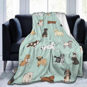 Perinsto Cute Puppy Dogs Throw Blanket Ultra Soft Warm All Season Animals Decorative Fleece Blankets for Bed Chair Car Sofa Couch Bedroom 50" X 40" (Dogs Light Green)