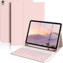 aoub Keyboard Case for iPad (A16) 11th Generation 11-inch 2025, iPad 10th Generation 10.9 inch 2022 with Pencil Holder, 7 Color Backlit Detachable Wireless Bluetooth Keyboard Stand Folio - Pink