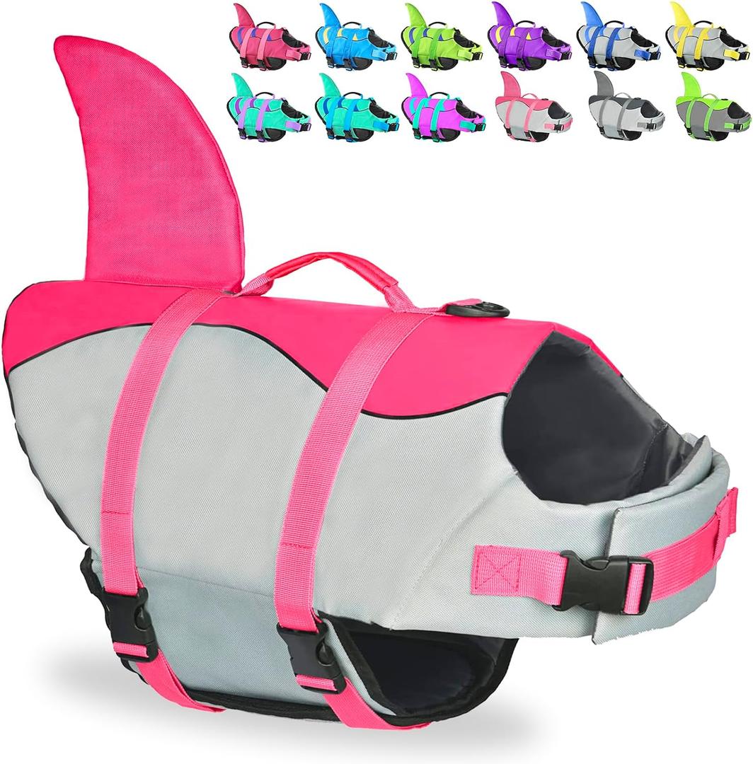 Fragralley Shark Dog Life Jacket, Adjustable Dog Life Vest with Shark Fin, Suit for Small Medium Large Dog Life Vest for Swimming and Boating, X-large, Pink-Shark