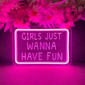 Neon Sign Girl Just Wanna Have Fun For Wall Decor 3D Art Carving Design Indoor Bedroom Led Neon Signs Backdrop Flex Christmas Party Wedding Living Room Birthday Girl Boy Women Gift (Pink,USB,30×20CM)