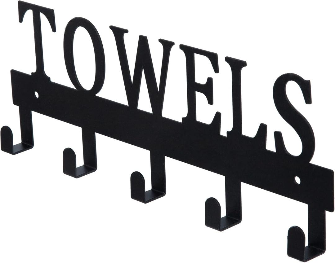 FairyCity Black Metal Towel Holder Wall Mounted Small Coat Racks with 5 Hooks Hanging Holder Towel Rack for Bedroom, Bathroom, Entryway, Dorm Hanging Bag,Coat,Key etc.