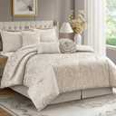 LANCO MODERN LIFESTYLE Gold 7 Piece Comforter Set, California King, Elegant Floral Jacquard, Ultra Soft Bed Set for All Seasons, Bed in a Bag with Comforter, Bed Skirt, Pillow Shams & Decor Pillows