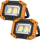OTYTY LED Work Light 2-Pack, 30W 1500LM Portable Rechargeable Flood Lights with Magnetic Base, 4200mAh Battery for Outdoor, Camping, Hiking, Emergency, Car Repairing, Job Site Lighting (W840 Yellow)