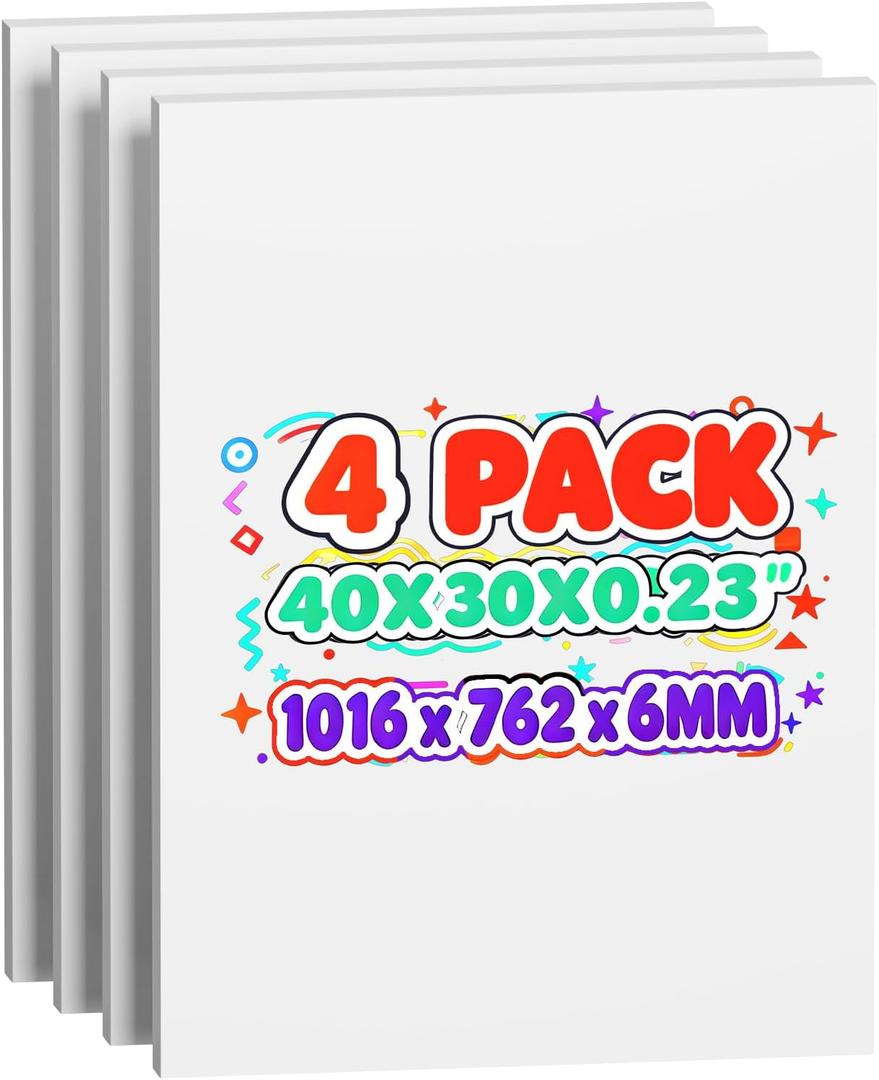 4 Pack Foam Board 30"x40", 0.23 Inch Thickness White Poster Board, Double-Sided Acid-Free Foam Core Board, Large Lightweight Polystyrene Mat Board for Painting, Display, Craft & School Projects