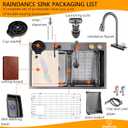 Waterfall kitchen sink 34X20" black Undermount Kitchen Sink with Pull-Out Faucet Stainless Steel Drop In Kitchen Sink Single Bowl with Accessories