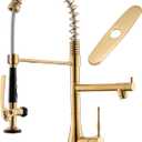 GIMILI Brushed Gold Kitchen Faucet with Pull Down Sprayer Single Handle High Pressure Brass Kitchen Sink Faucet Commercial Double-Headed Kitchen Faucets Sink with Deck Plate