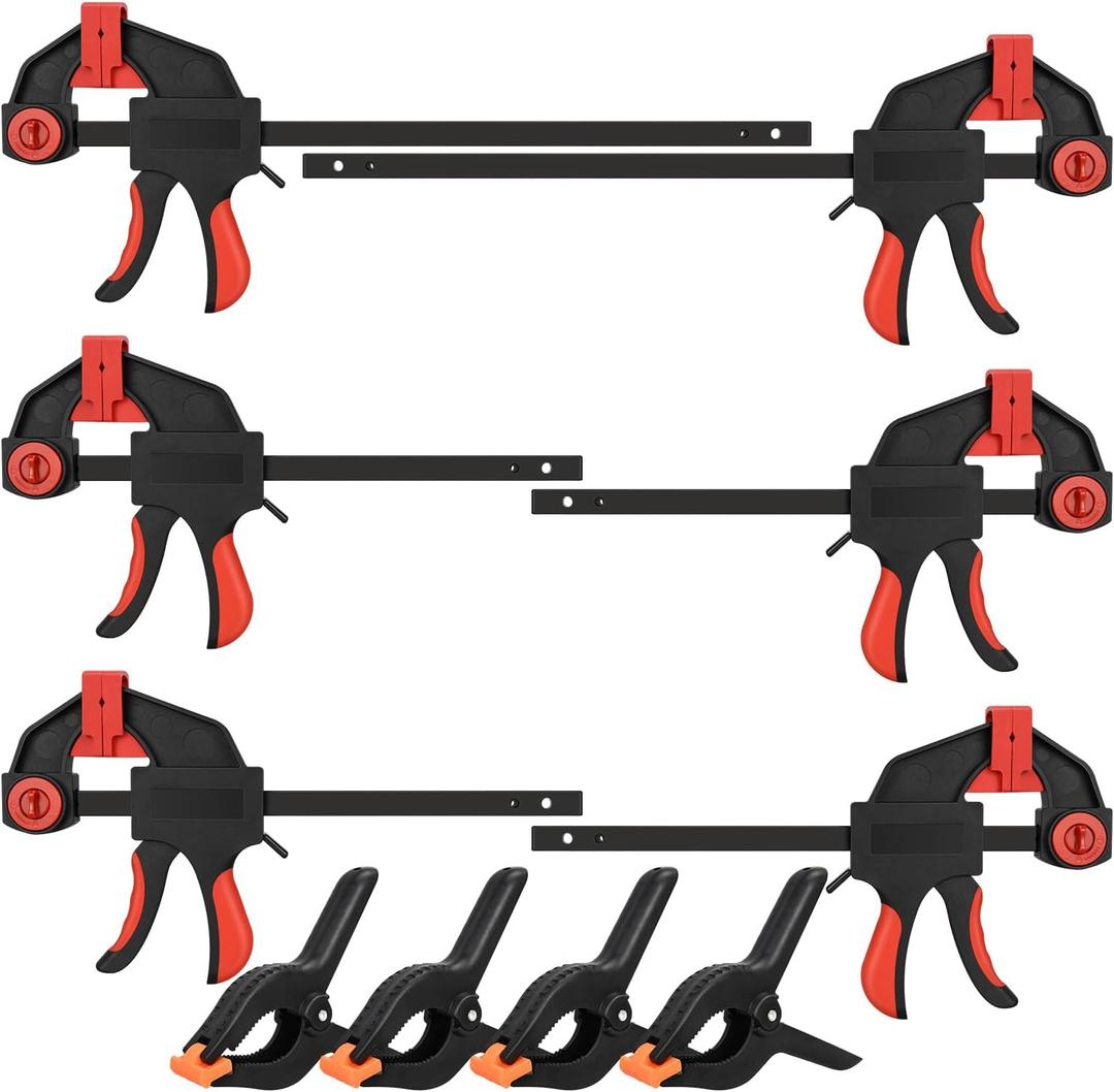 2pcs 12" and 4pcs 6" Bar Clamps and 4pcs 6" Spring Clamps for Woodworking, Quick Release F Clamp with 150lbs Load Limit