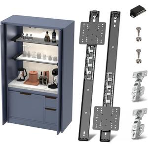 Cabinet Pocket Door Slide System Kit 24",2PCS Inset Sliding Hardware for Hidden Cabinet Doors, 45lbs Capacity, Space Saving Pocket Door Hardware for Kitchen, Pantry, Closet