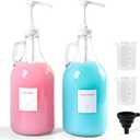 64 OZ Laundry Detergent Dispenser BY VEGEVIGI, Glass Liquid Laundry Soap Dispenser With Pump, Bleach And Fabric Softener Dispenser For Laundry Room, 2P