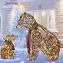 Lighted Rattan Polar Bear Family 2PCS - Large All-Weather Light Up Outdoor Christmas Décor for Front Yard and Lawn with 140 LED Lights, Zip Ties, Extension Cord, and Ground Stakes