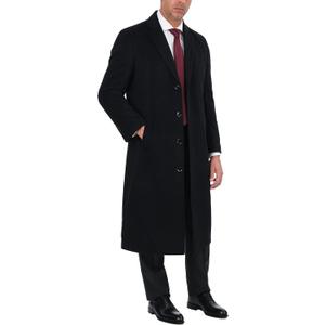 THE SUIT DEPOT Mens Single Breasted Wool Cashmere Full Length Overcoat (42, Black)