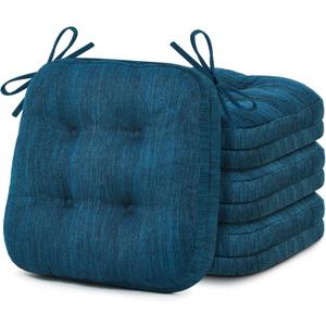 Shinnwa Dining Chair Cushions Set of 4, Dual-Layer Memory Foam Kitchen Chair Cushions, Patented Design Seat Pads with Ties, 16.5 x 16.5 x 3.5in, 4 Pack, Navy Blue