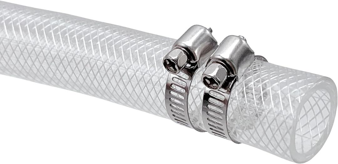 1/2" ID x 3/4" OD - 10 Ft High Pressure Braided Clear PVC Vinyl Tubing Flexible Tube, Heavy Duty Reinforced Hose Tubing