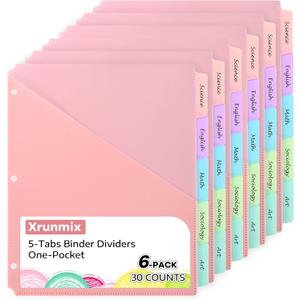 5 Tabs Dividers with One Pockets for 3 Ring Binder, 5 Counts Binder Dividers for US Letter Size, Binder Dividers with Tabs for School Office and Home Organization, 5 Pastel Color (6)